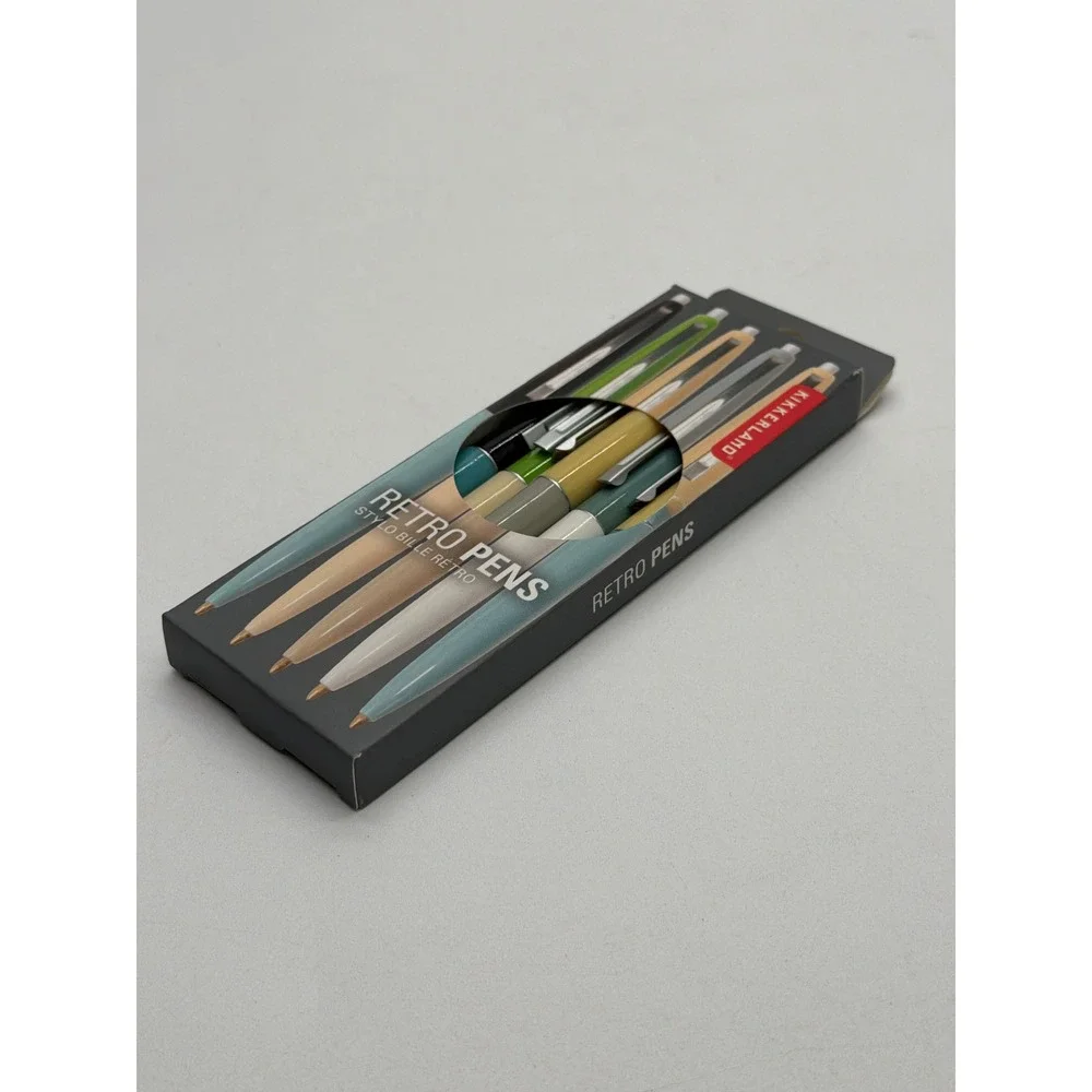 Kikkerland Retro Pens Set of 5 Black Ink Medium Point 1mm Multicolor 4308-A NEW